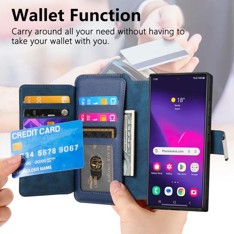 For Galaxy S25 Ultra 5G CaseNeo MagSafe RFID Anti-theft Zipper Wallet Retro Leather Phone Case