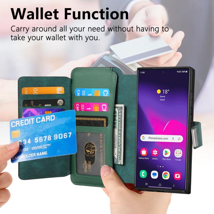 For Galaxy S25 Ultra 5G CaseNeo MagSafe RFID Anti-theft Zipper Wallet Retro Leather Phone Case