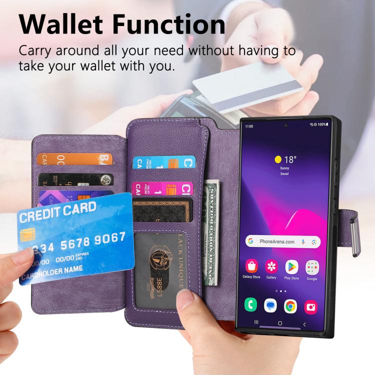 For Galaxy S25 Ultra 5G CaseNeo MagSafe RFID Anti-theft Zipper Wallet Retro Leather Phone Case