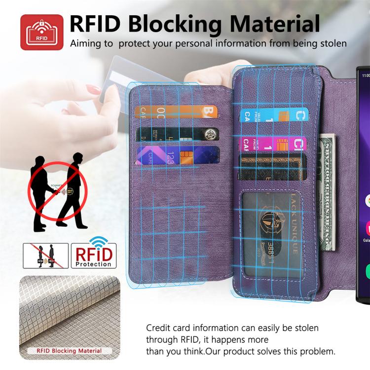 For Galaxy S25 Ultra 5G CaseNeo MagSafe RFID Anti-theft Zipper Wallet Retro Leather Phone Case