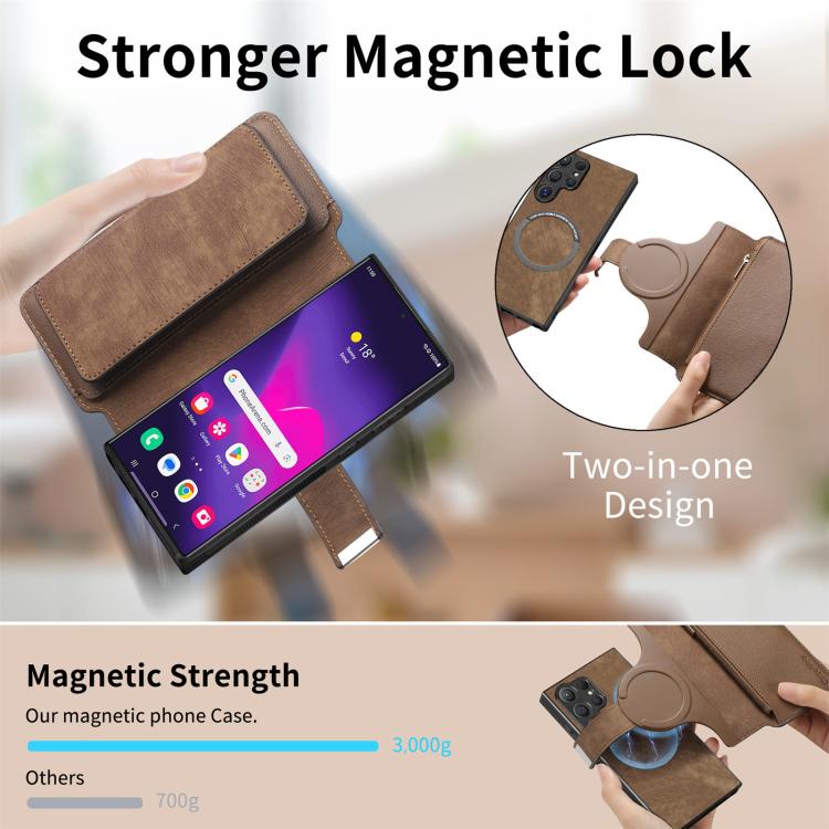 For Galaxy S24 Ultra 5G CaseNeo MagSafe RFID Anti-theft Zipper Wallet Retro Leather Phone Case