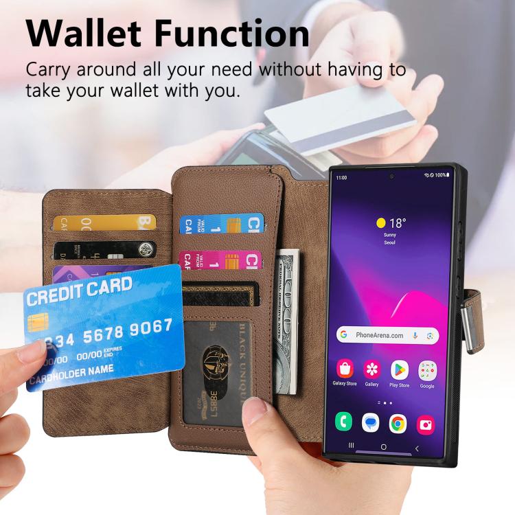 For Galaxy S24 Ultra 5G CaseNeo MagSafe RFID Anti-theft Zipper Wallet Retro Leather Phone Case