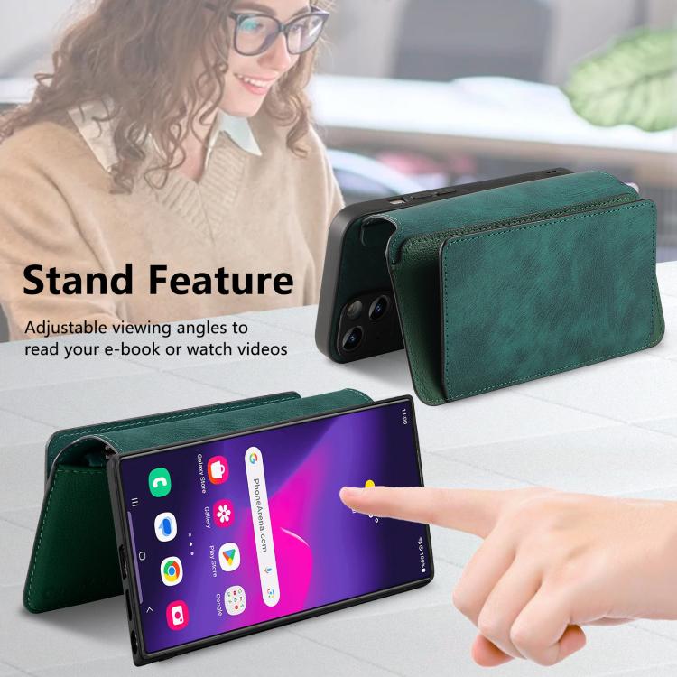 For Galaxy S24 Ultra 5G CaseNeo MagSafe RFID Anti-theft Zipper Wallet Retro Leather Phone Case