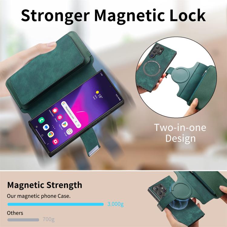 For Galaxy S24 Ultra 5G CaseNeo MagSafe RFID Anti-theft Zipper Wallet Retro Leather Phone Case