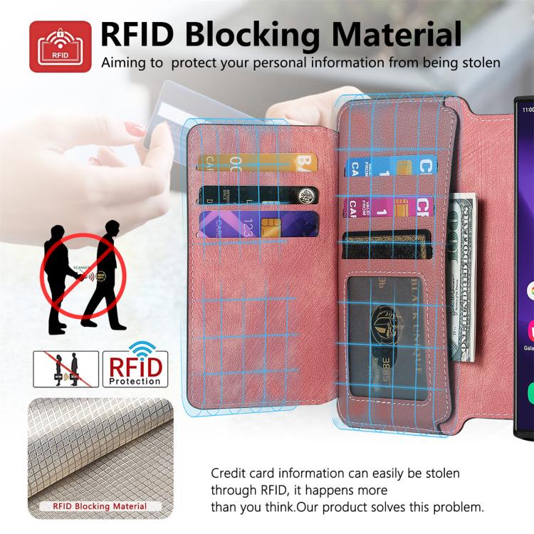 For Galaxy S24 Ultra 5G CaseNeo MagSafe RFID Anti-theft Zipper Wallet Retro Leather Phone Case
