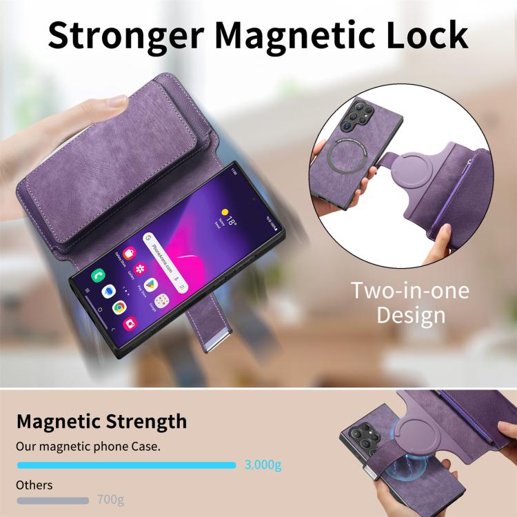 For Galaxy S24 Ultra 5G CaseNeo MagSafe RFID Anti-theft Zipper Wallet Retro Leather Phone Case