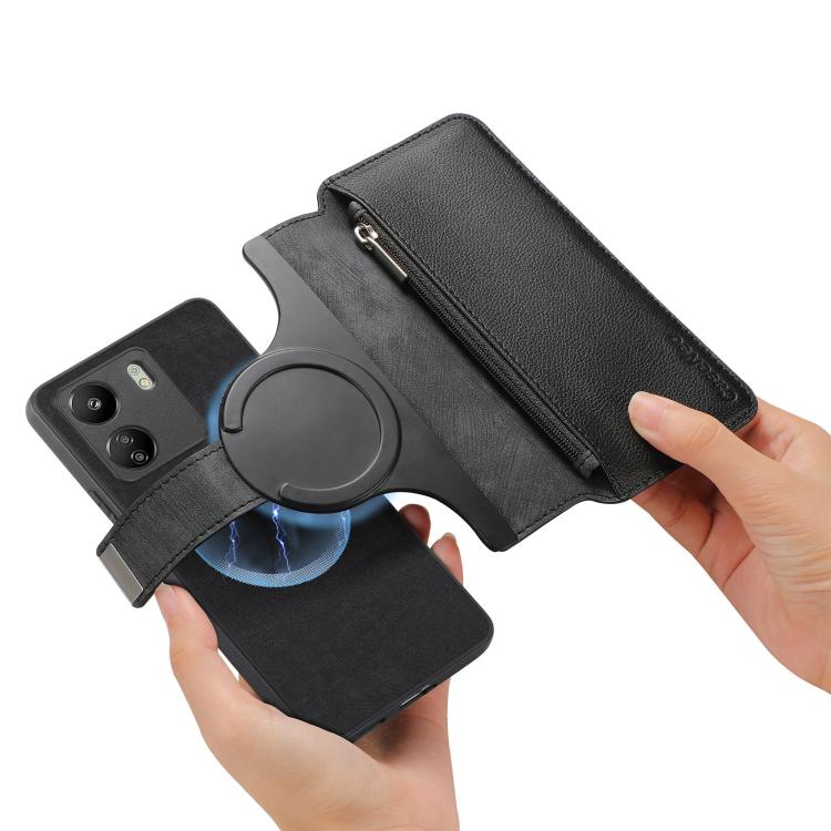 For Redmi 13C 4G / Poco M6 CaseNeo MagSafe RFID Anti-theft Zipper Wallet Retro Leather Phone Case