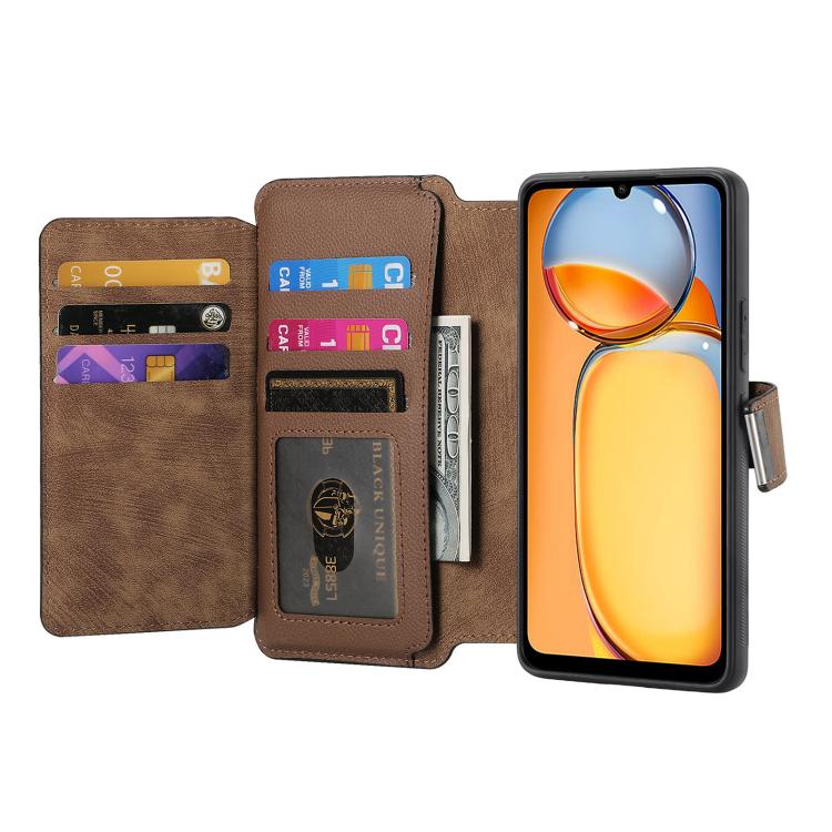 For Redmi 13C 4G / Poco M6 CaseNeo MagSafe RFID Anti-theft Zipper Wallet Retro Leather Phone Case