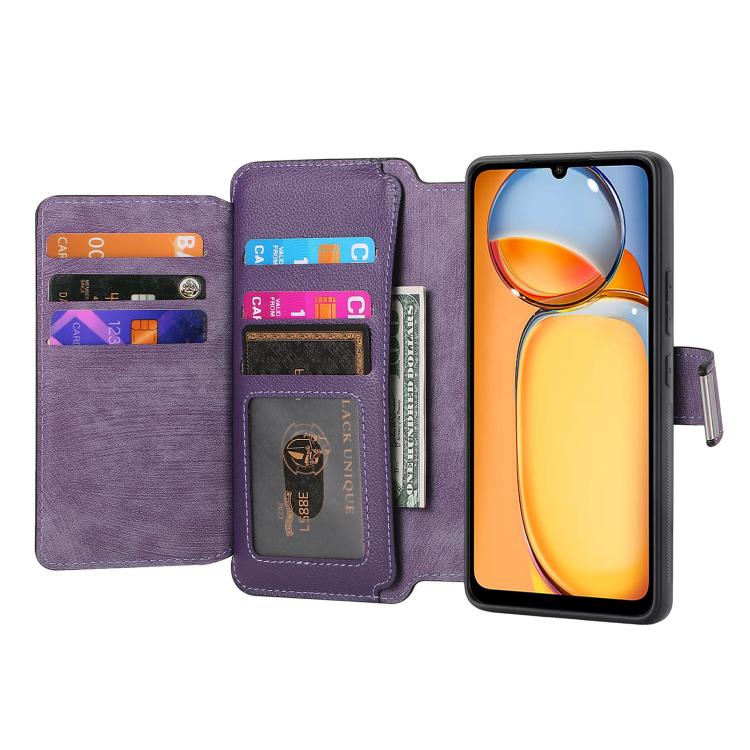 For Redmi 13C 4G / Poco M6 CaseNeo MagSafe RFID Anti-theft Zipper Wallet Retro Leather Phone Case