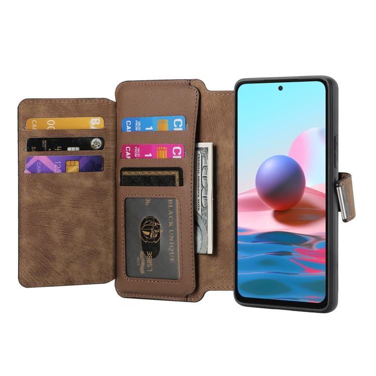 For Redmi Note 10 4G / 10S CaseNeo MagSafe RFID Anti-theft Zipper Wallet Retro Leather Phone Case