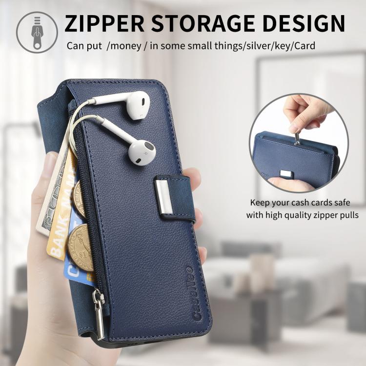 For Redmi Note 10 4G / 10S CaseNeo MagSafe RFID Anti-theft Zipper Wallet Retro Leather Phone Case