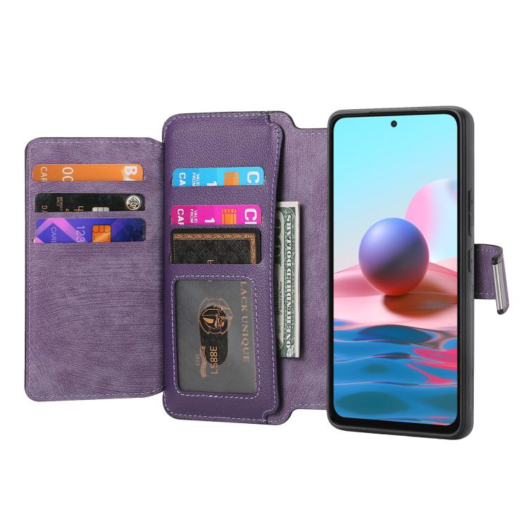 For Redmi Note 10 4G / 10S CaseNeo MagSafe RFID Anti-theft Zipper Wallet Retro Leather Phone Case