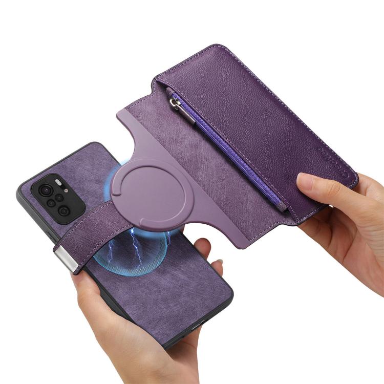 For Redmi Note 10 4G / 10S CaseNeo MagSafe RFID Anti-theft Zipper Wallet Retro Leather Phone Case
