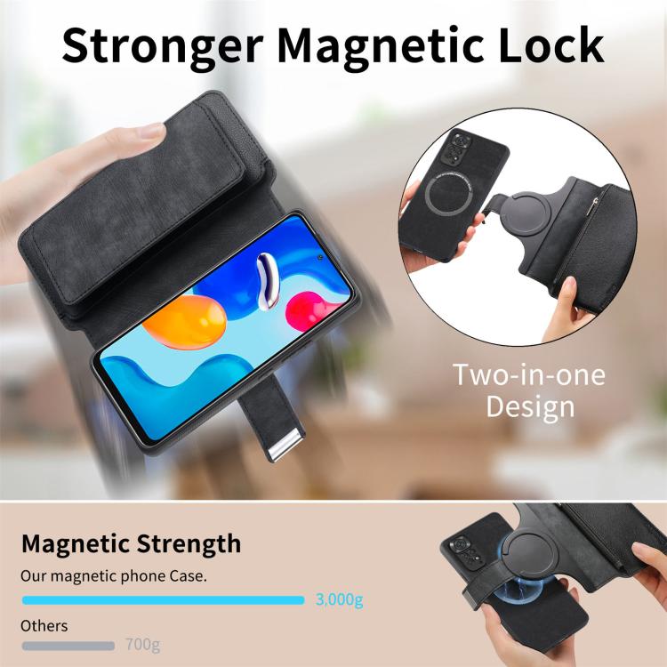 For Redmi Note 11 4G Global CaseNeo MagSafe RFID Anti-theft Zipper Wallet Retro Leather Phone Case