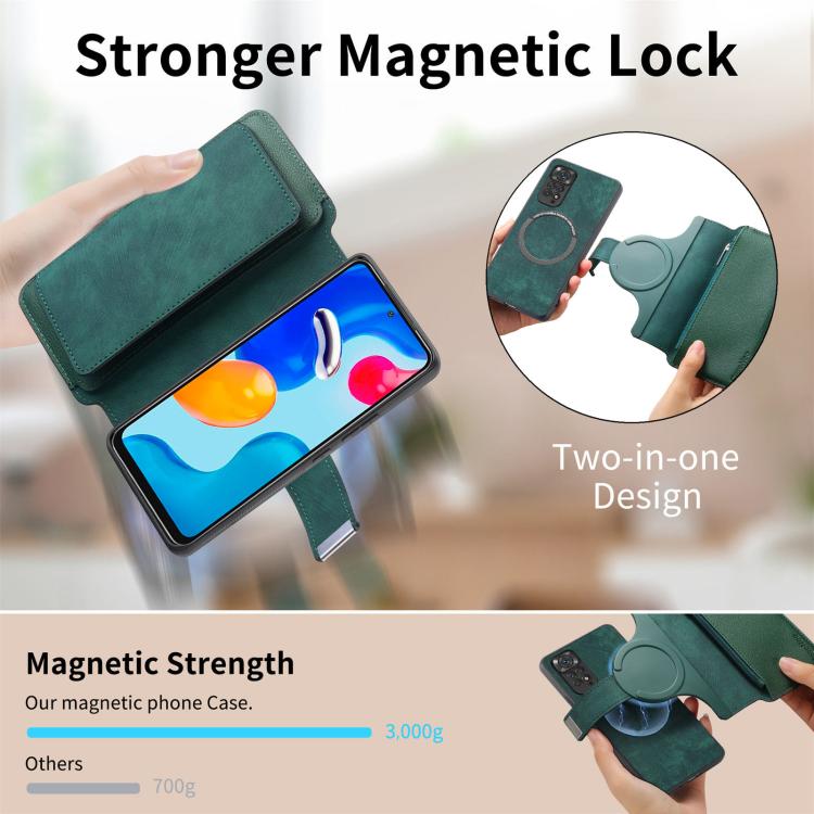 For Redmi Note 11 4G Global CaseNeo MagSafe RFID Anti-theft Zipper Wallet Retro Leather Phone Case