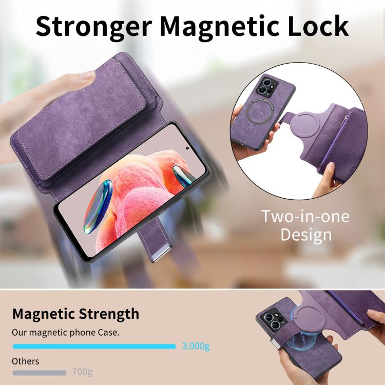 For Redmi Note 12 4G Global CaseNeo MagSafe RFID Anti-theft Zipper Wallet Retro Leather Phone Case
