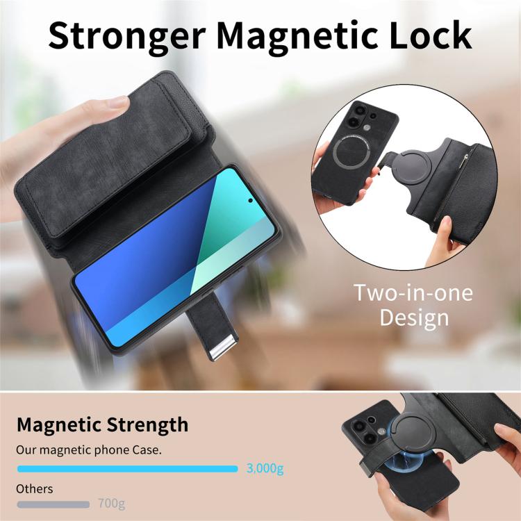For Redmi Note 13 4G CaseNeo MagSafe RFID Anti-theft Zipper Wallet Retro Leather Phone Case