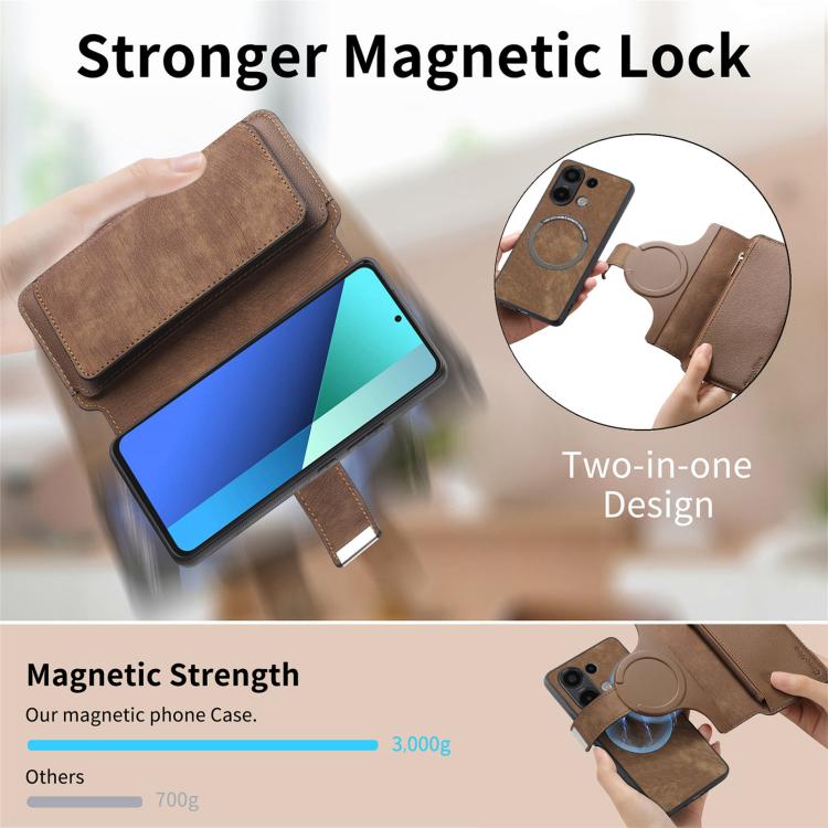 For Redmi Note 13 4G CaseNeo MagSafe RFID Anti-theft Zipper Wallet Retro Leather Phone Case