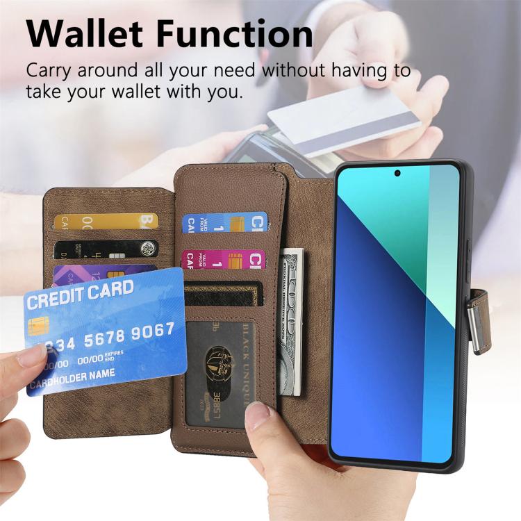 For Redmi Note 13 4G CaseNeo MagSafe RFID Anti-theft Zipper Wallet Retro Leather Phone Case
