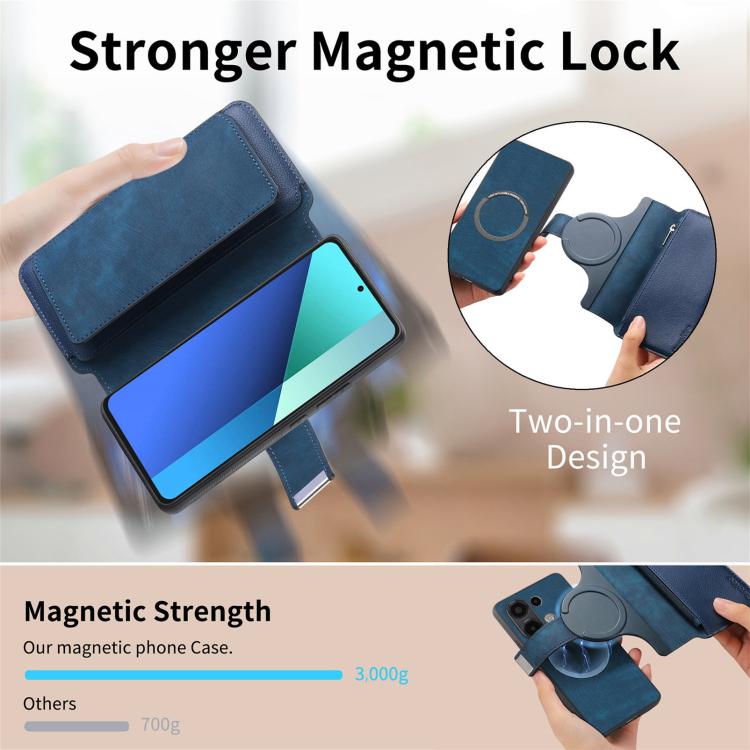 For Redmi Note 13 4G CaseNeo MagSafe RFID Anti-theft Zipper Wallet Retro Leather Phone Case