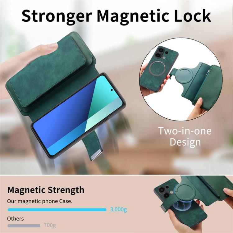 For Redmi Note 13 4G CaseNeo MagSafe RFID Anti-theft Zipper Wallet Retro Leather Phone Case