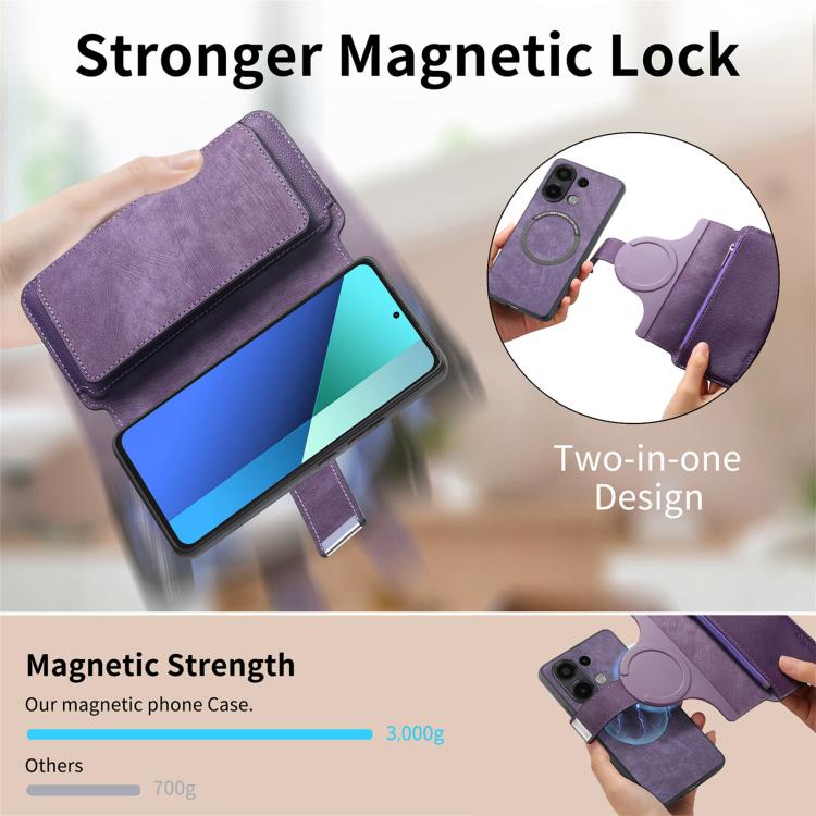 For Redmi Note 13 4G CaseNeo MagSafe RFID Anti-theft Zipper Wallet Retro Leather Phone Case