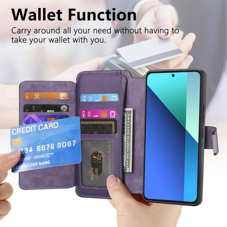 For Redmi Note 13 4G CaseNeo MagSafe RFID Anti-theft Zipper Wallet Retro Leather Phone Case