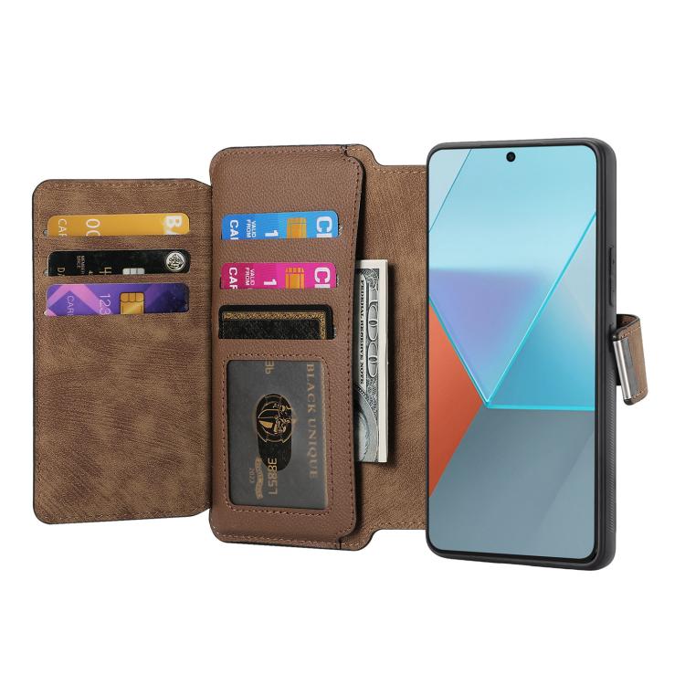 For Redmi Note 13 5G CaseNeo MagSafe RFID Anti-theft Zipper Wallet Retro Leather Phone Case