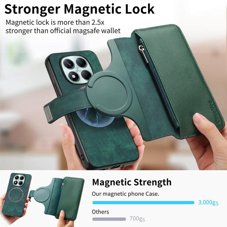 For Redmi Note 14 Pro 5G CaseNeo MagSafe RFID Anti-theft Zipper Wallet Retro Leather Phone Case