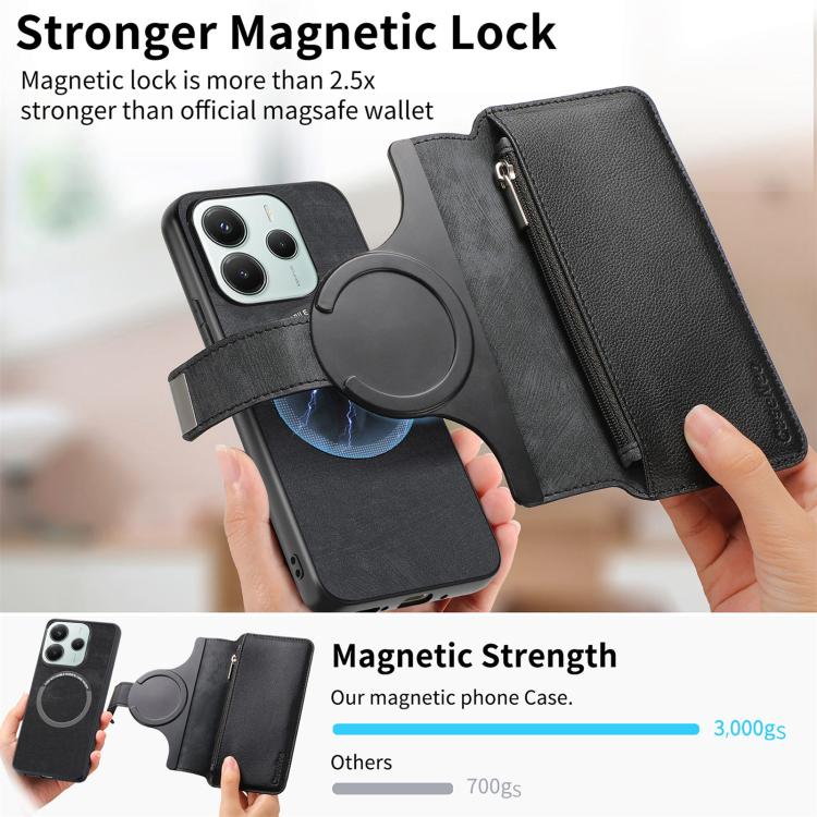For Redmi Note 14 5G Global CaseNeo MagSafe RFID Anti-theft Zipper Wallet Retro Leather Phone Case