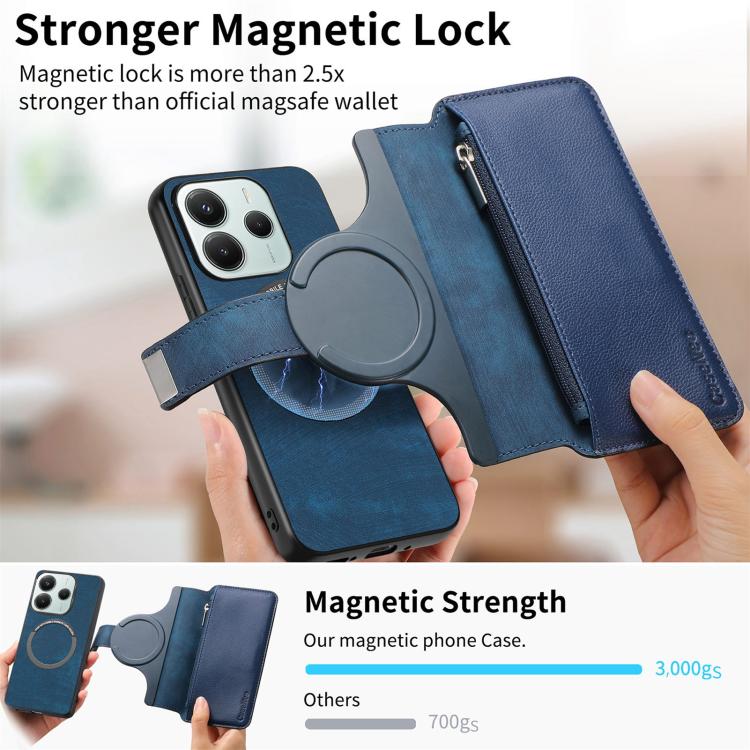 For Redmi Note 14 5G Global CaseNeo MagSafe RFID Anti-theft Zipper Wallet Retro Leather Phone Case