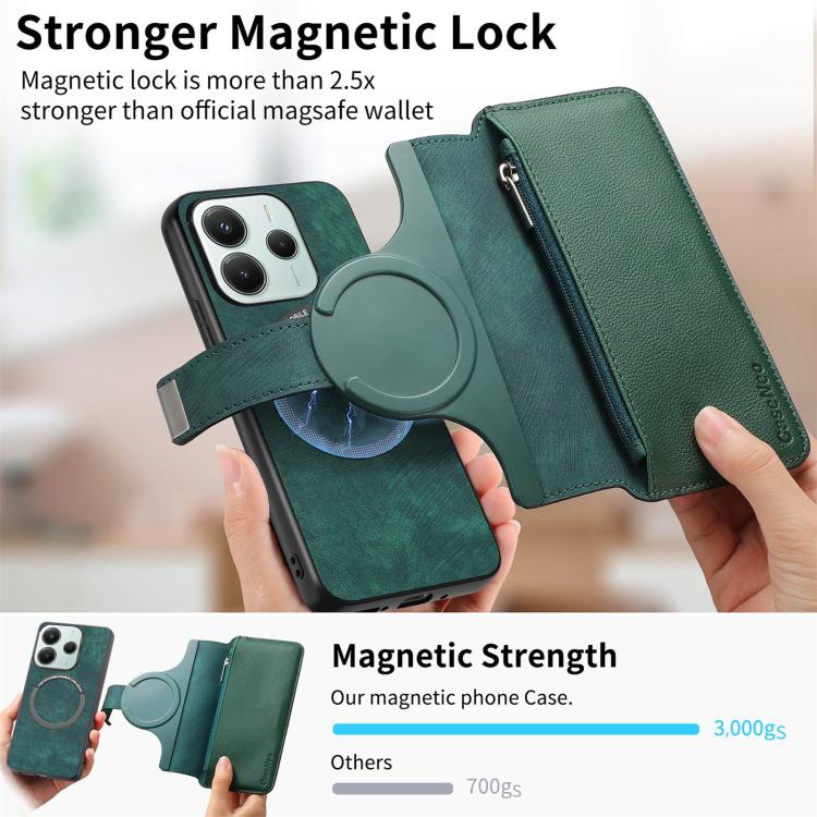 For Redmi Note 14 5G Global CaseNeo MagSafe RFID Anti-theft Zipper Wallet Retro Leather Phone Case