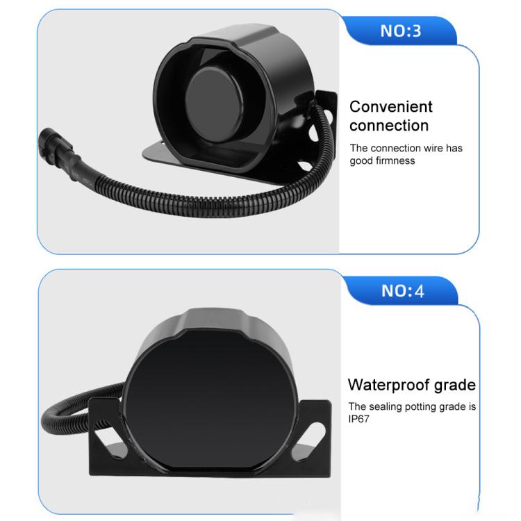 12V / 24V Waterproof Voice Reversing Horn Alarm Buzzer, with Cable - Black