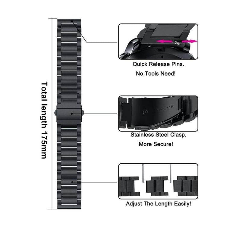22mm xDfind Three Beads Stainless Steel Watch Band