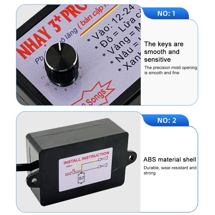 12V / 24V Universal Car Horn Controller 12 Sound Effects Sound Control Speaker - Black