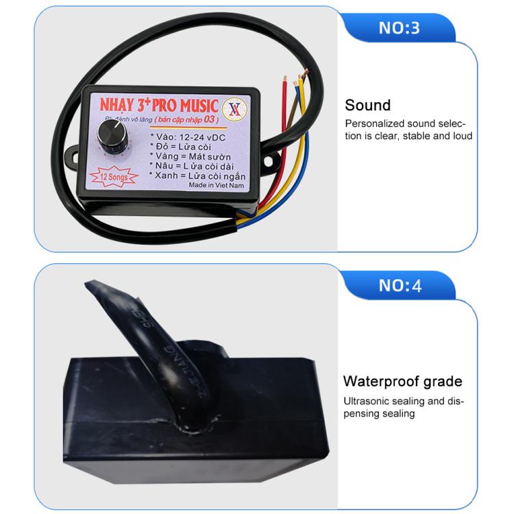12V / 24V Universal Car Horn Controller 12 Sound Effects Sound Control Speaker - Black