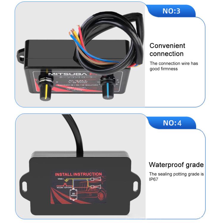 12V / 24V Universal Car Horn Controller 25 Sound Effects Sound Control Speaker - Black