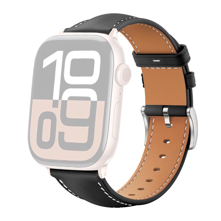 For Apple Watch 38 / 40 / 41 / S10 42mm xDfind Black Shark Fine Grain Leather Watch Band