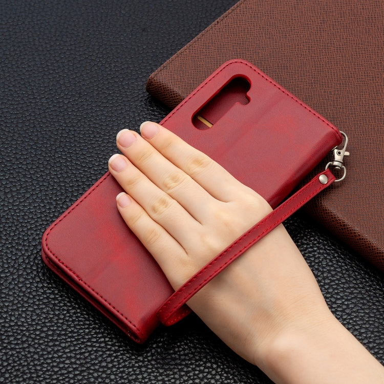 For OPPO Realme 6 Retro Lambskin Texture Pure Color Horizontal Flip PU Leather Case, with Holder & Card Slots & Wallet & Lanyard