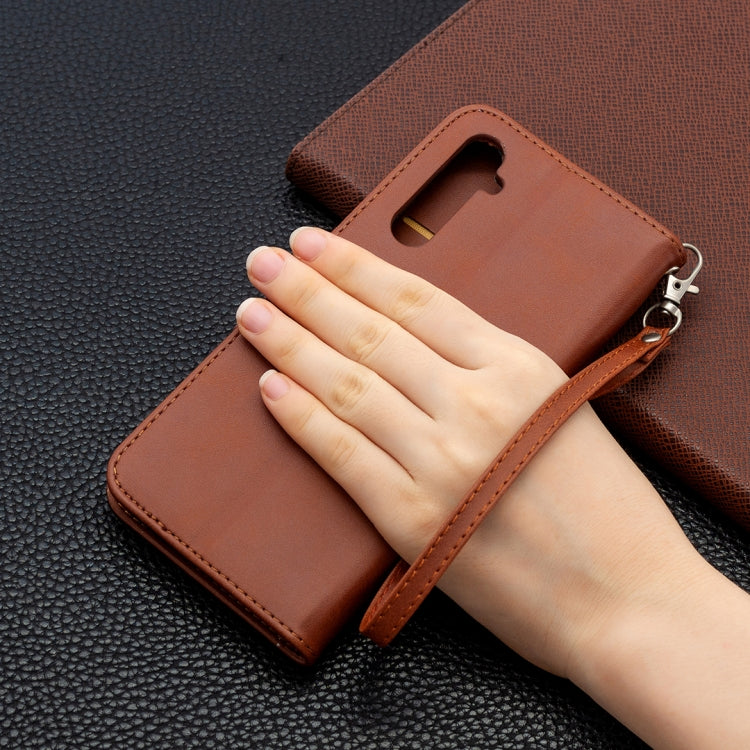 For OPPO Realme 6 Retro Lambskin Texture Pure Color Horizontal Flip PU Leather Case, with Holder & Card Slots & Wallet & Lanyard