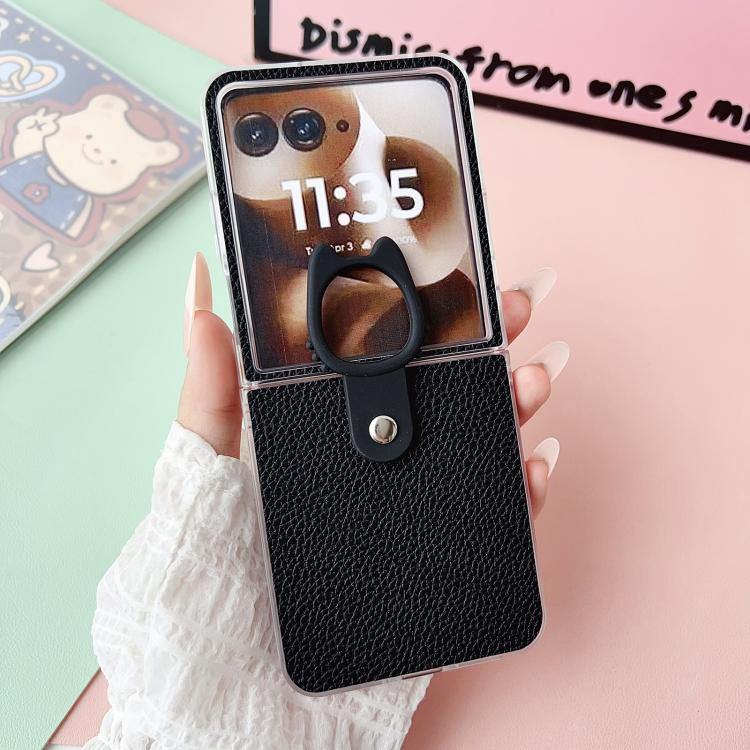 For Motorola Razr 50 Ultra Transparent Frame Jelly PU + PC Phone Case with Ring Holder