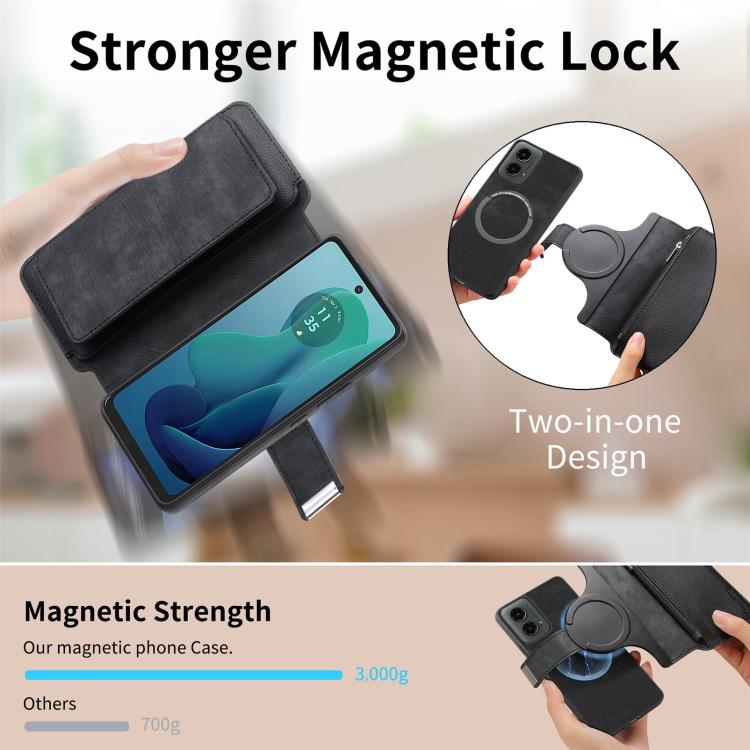 For Motorola Moto G 2024 5G CaseNeo MagSafe RFID Anti-theft Zipper Wallet Retro Leather Phone Case