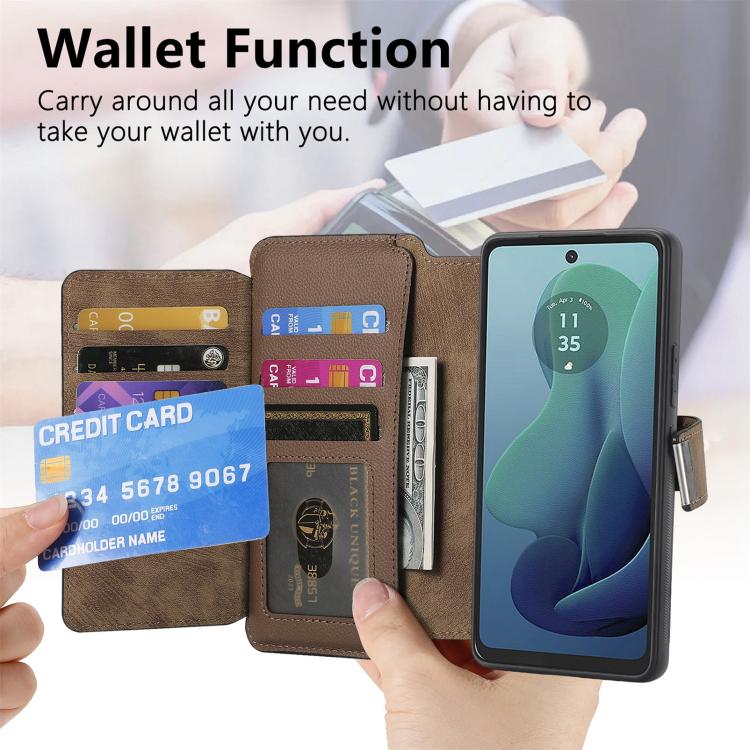 For Motorola Moto G 2024 5G CaseNeo MagSafe RFID Anti-theft Zipper Wallet Retro Leather Phone Case