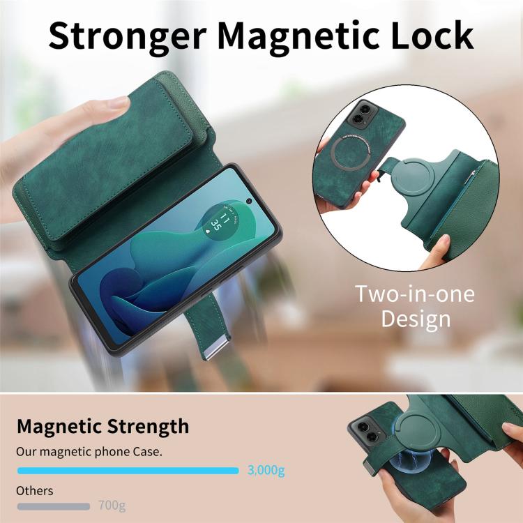 For Motorola Moto G 2024 5G CaseNeo MagSafe RFID Anti-theft Zipper Wallet Retro Leather Phone Case