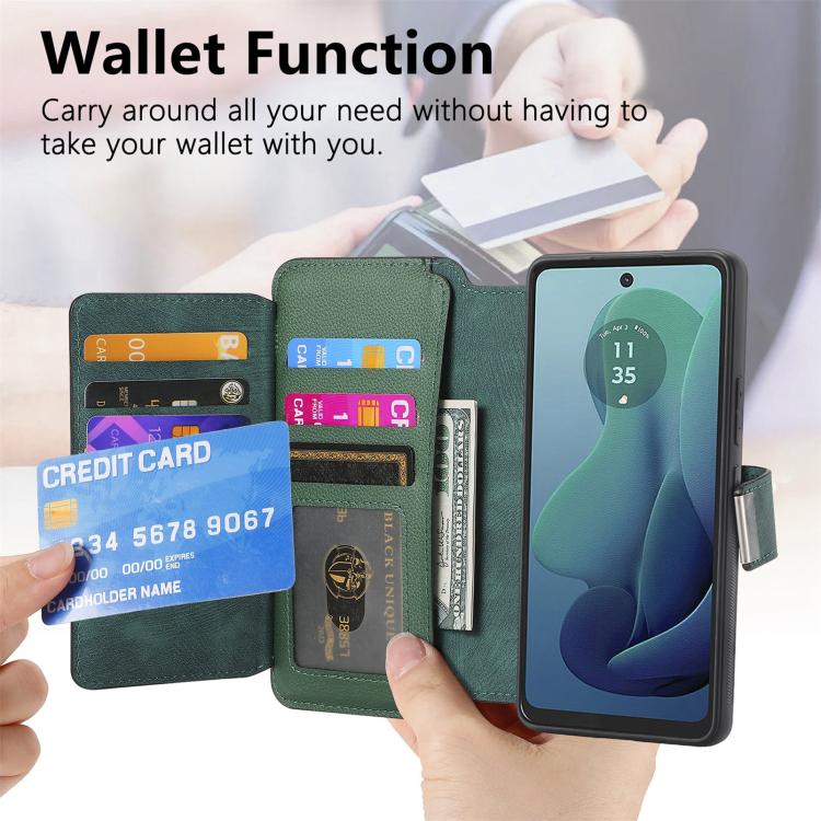 For Motorola Moto G 2024 5G CaseNeo MagSafe RFID Anti-theft Zipper Wallet Retro Leather Phone Case
