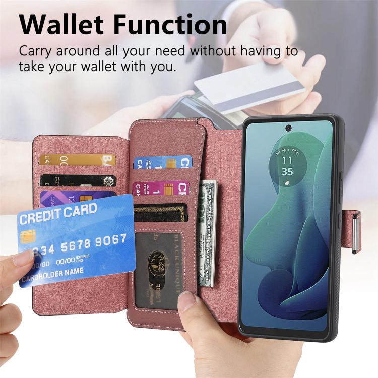For Motorola Moto G 2024 5G CaseNeo MagSafe RFID Anti-theft Zipper Wallet Retro Leather Phone Case