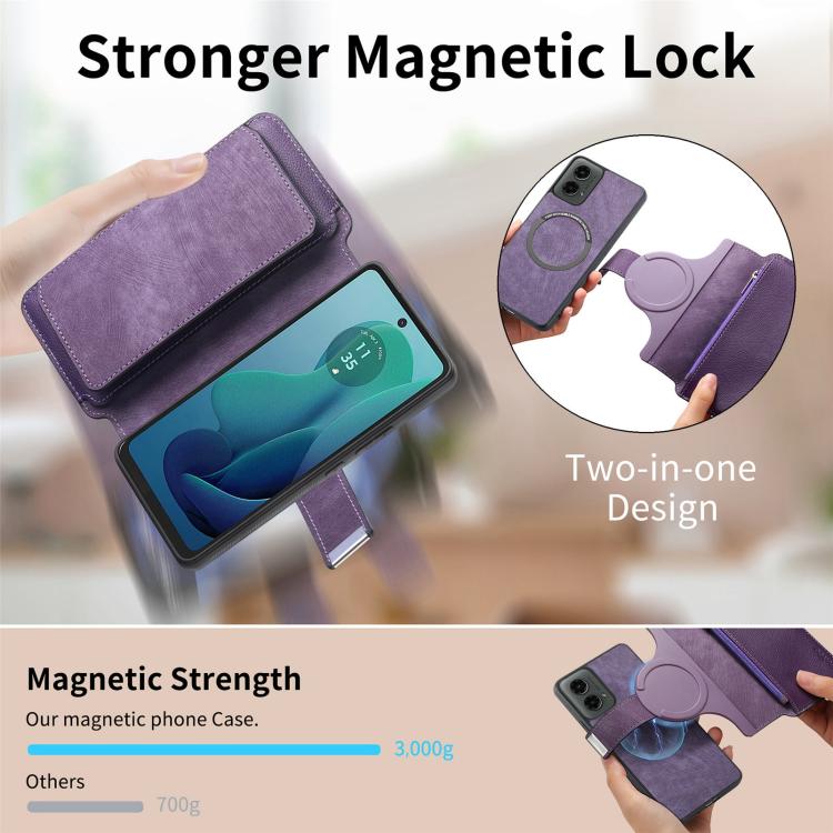 For Motorola Moto G 2024 5G CaseNeo MagSafe RFID Anti-theft Zipper Wallet Retro Leather Phone Case