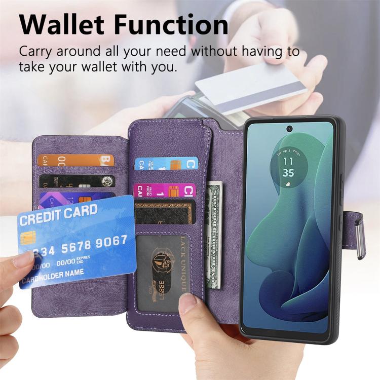 For Motorola Moto G 2024 5G CaseNeo MagSafe RFID Anti-theft Zipper Wallet Retro Leather Phone Case