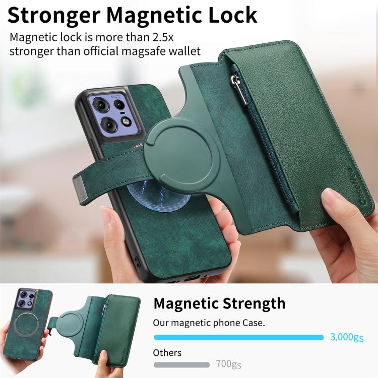 For Motorola Edge 50 Pro CaseNeo MagSafe RFID Anti-theft Zipper Wallet Retro Leather Phone Case