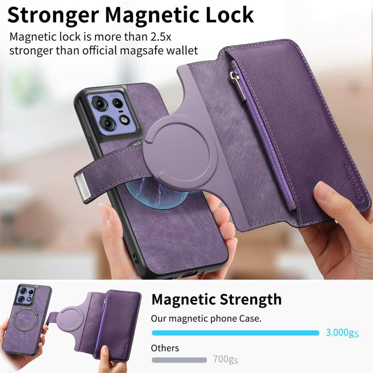 For Motorola Edge 50 Pro CaseNeo MagSafe RFID Anti-theft Zipper Wallet Retro Leather Phone Case